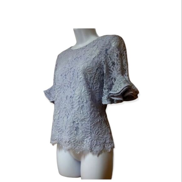 NANETTE LEPORE- SPRING FLING TOP IN SKY BLUE LACEY BELL SLEEVE CLASSY BLOUSE XS - Picture 8 of 14